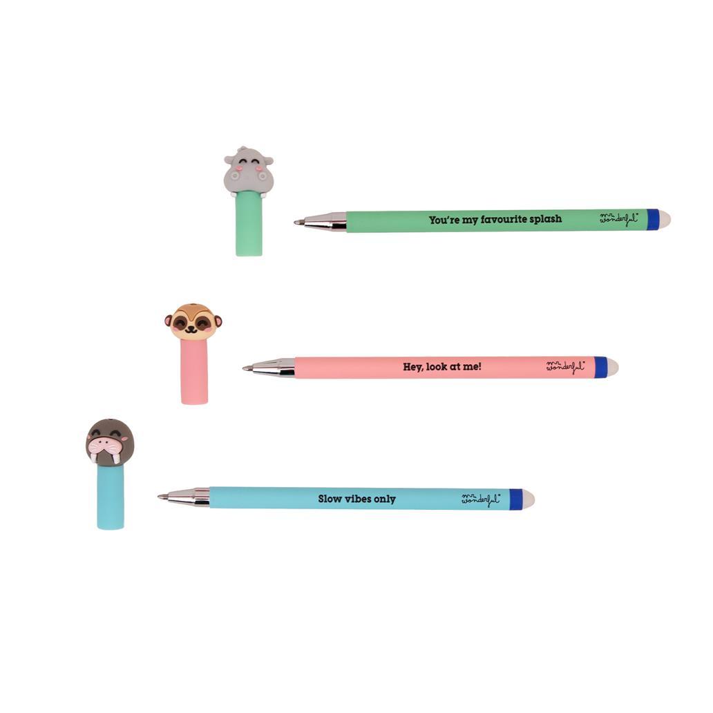 Set de 3 Esferográficas Apagáveis BO-BO – Morsa, Suricata e Hipopótamo
