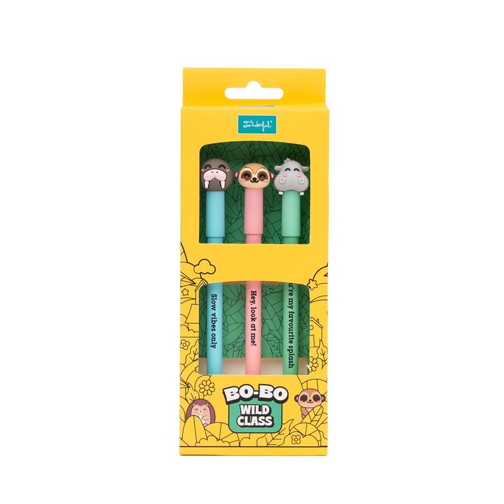 Set de 3 Esferográficas Apagáveis BO-BO – Morsa, Suricata e Hipopótamo