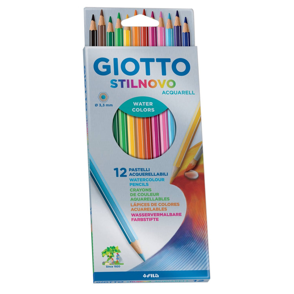 Lápis de cor aguarelável GIOTTO Stilnovo caixa com 12 cores