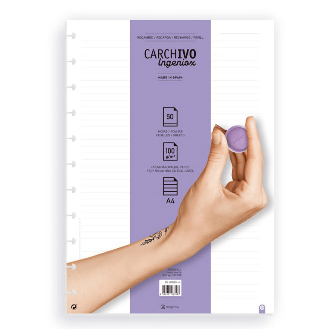 Recarga A4 P/Caderno Carchivo Ingeniox Pautado 50fl