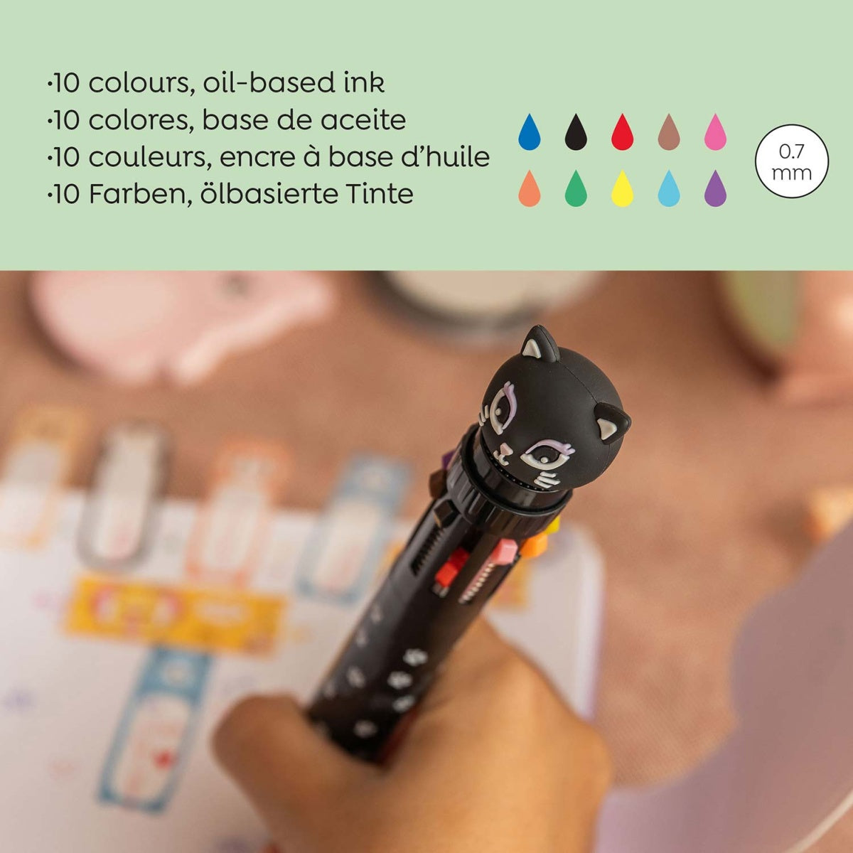 Esferográfica de 10 Cores Gato Preto – BACK2FUN