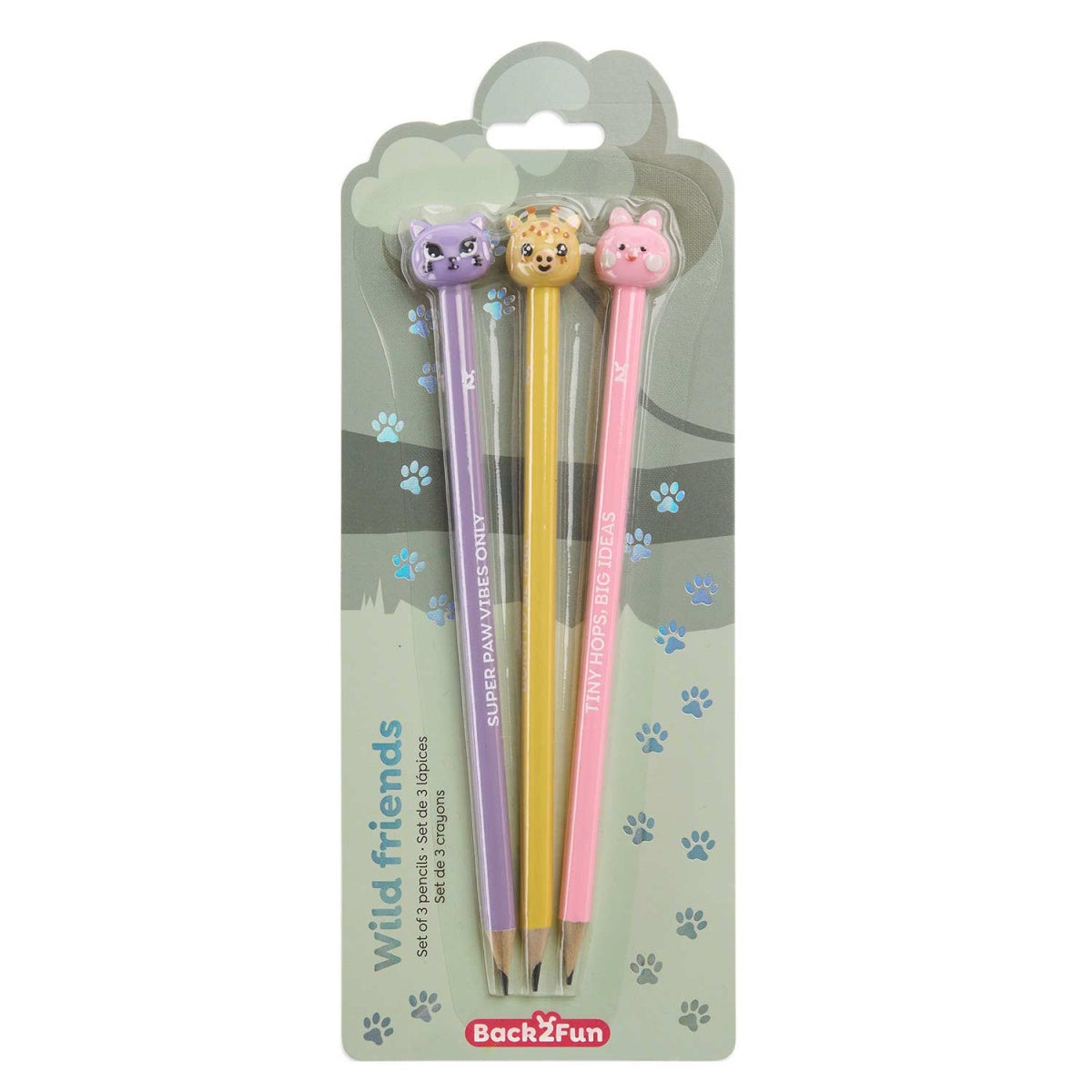 Conjunto de 3 Lápis de Grafite Wild Friends BACK2FUN