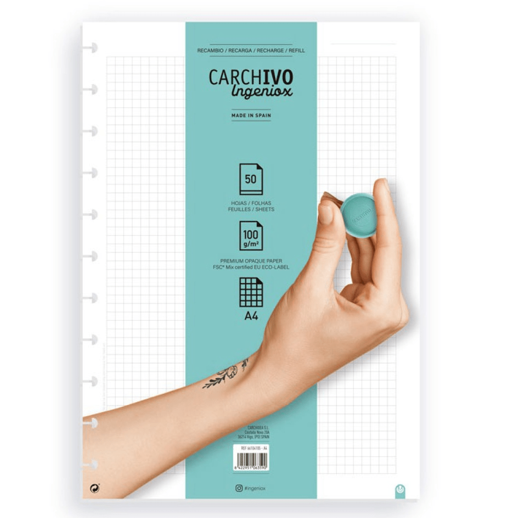 Recarga A4 P/Caderno Ingeniox Quadriculado 50fl