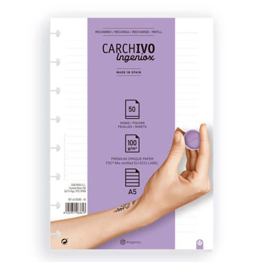 Recarga A5 P/Caderno Carchivo Ingeniox Pautado 50fl