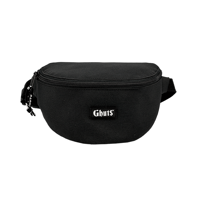 Bolsa de Cintura Ghuts Black 3L com bolso exterior, fechos YKK e poliéster resistente. Pochete prática para viagens, lazer, trabalho e uso diário.