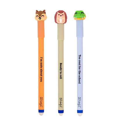 Set de 3 Esferográficas Apagáveis BO-BO – Esquilo, Ouriço e Crocodilo