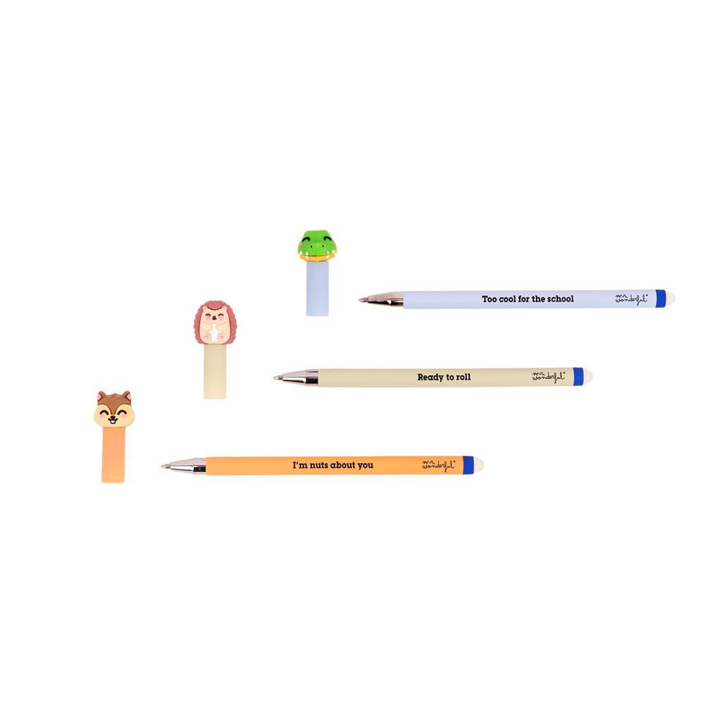 Set de 3 Esferográficas Apagáveis BO-BO – Esquilo, Ouriço e Crocodilo