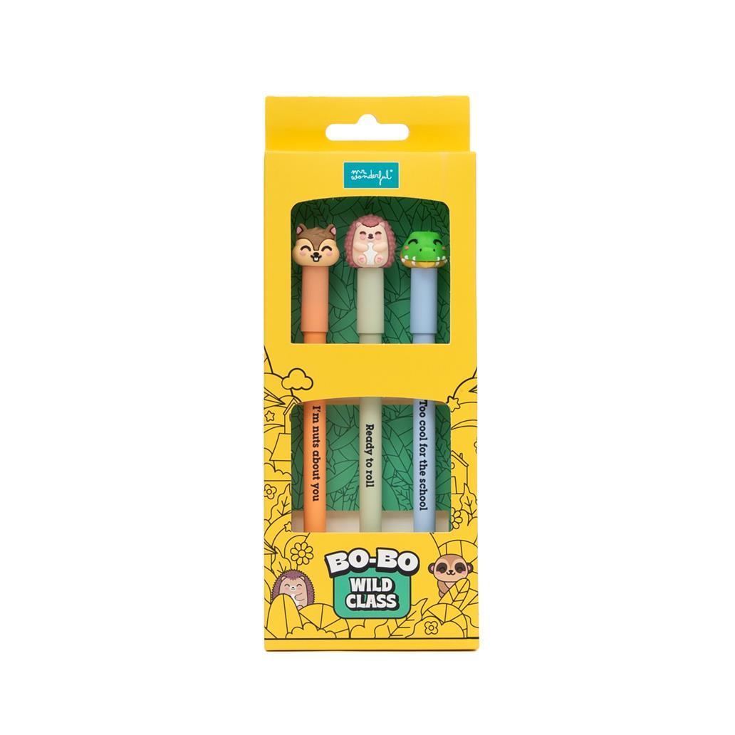 Set de 3 Esferográficas Apagáveis BO-BO – Esquilo, Ouriço e Crocodilo