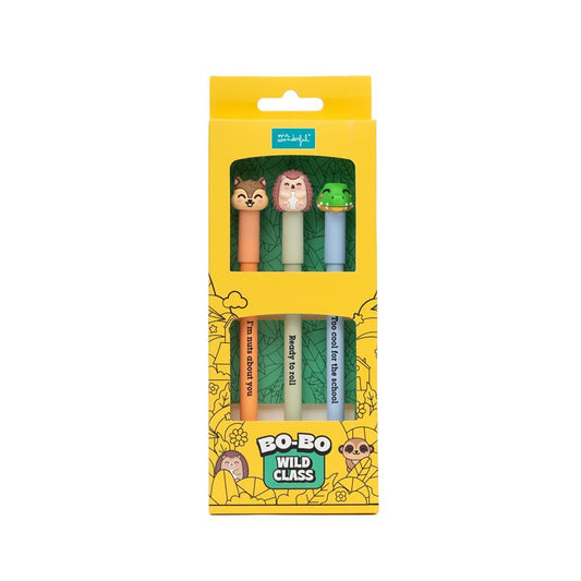 Set de 3 Esferográficas Apagáveis BO-BO – Esquilo, Ouriço e Crocodilo