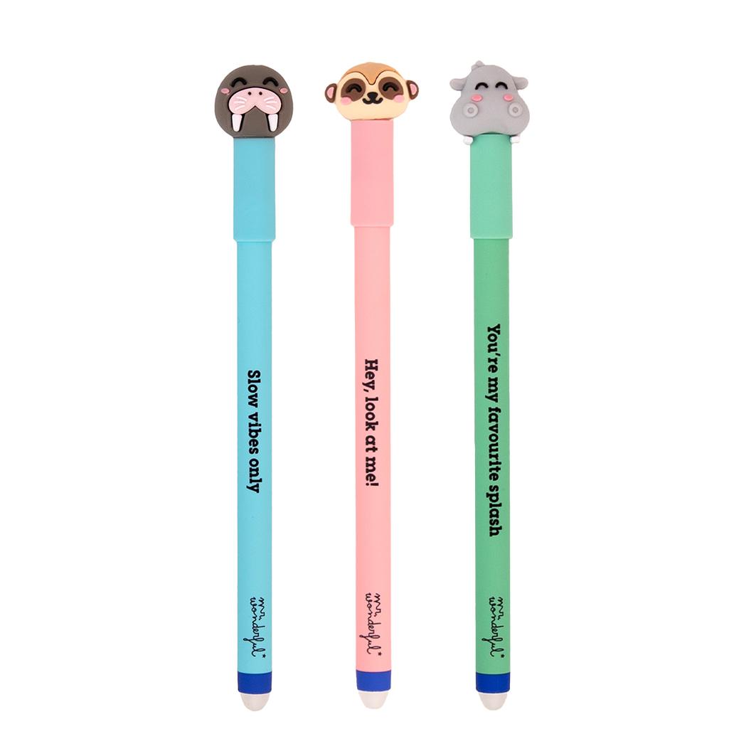 Set de 3 Esferográficas Apagáveis BO-BO – Morsa, Suricata e Hipopótamo