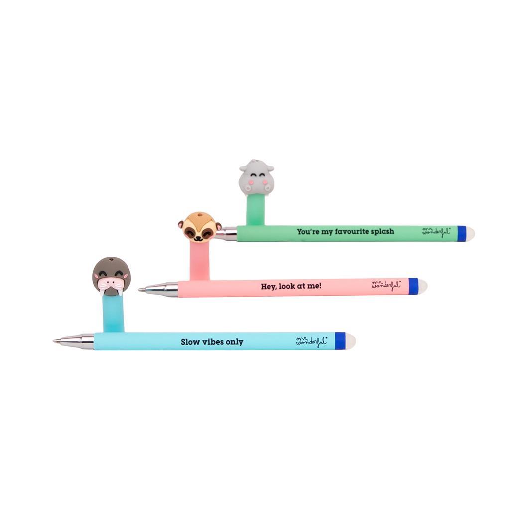 Set de 3 Esferográficas Apagáveis BO-BO – Morsa, Suricata e Hipopótamo