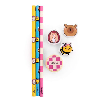 Pack de 3 Lápis + 3 Borrachas + 1 Apara-Lápis – Wonder Comic