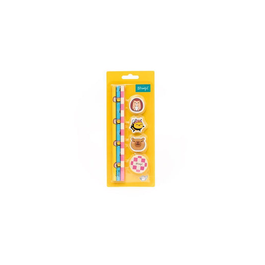 Pack de 3 Lápis + 3 Borrachas + 1 Apara-Lápis – Wonder Comic