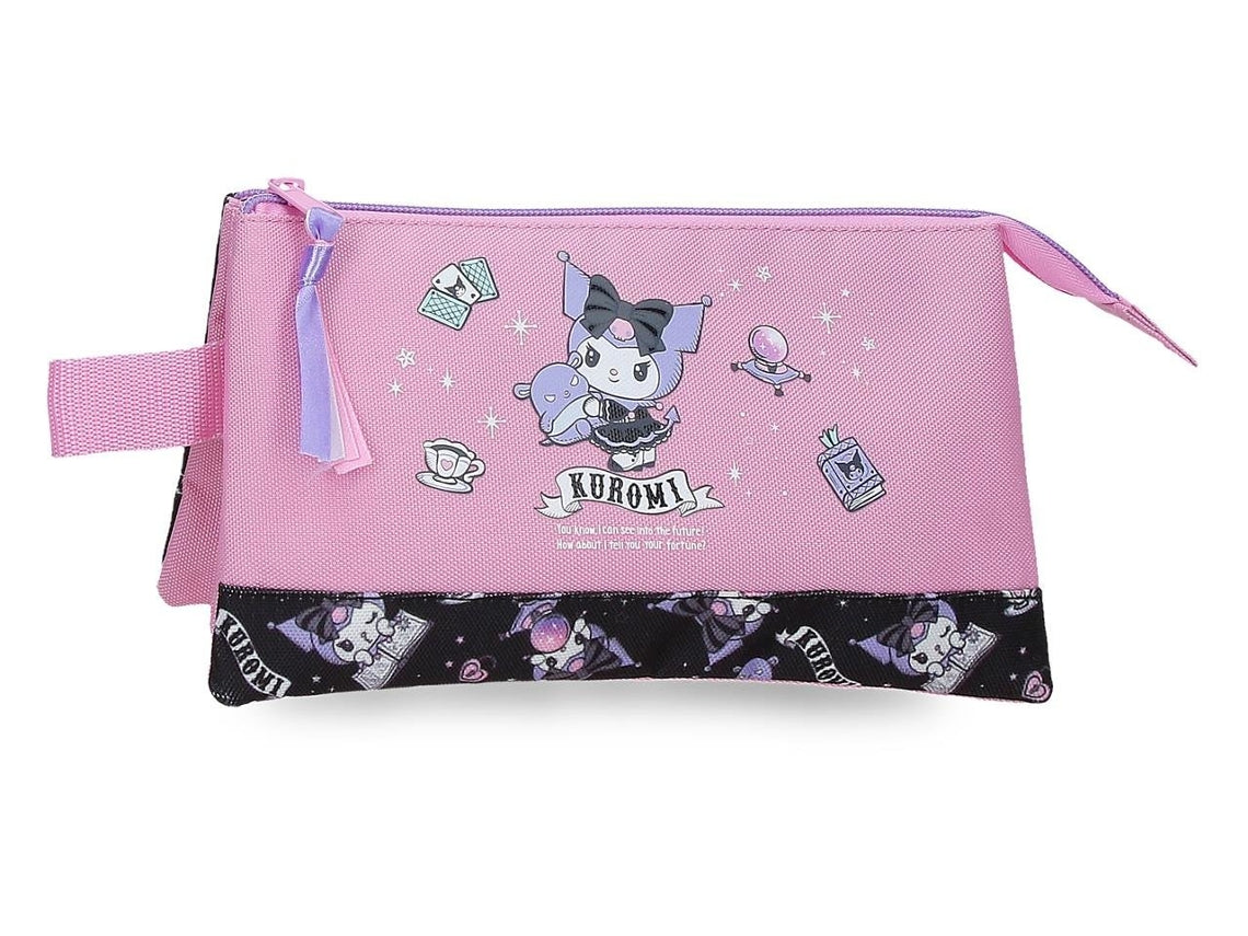 Estojo Escolar Triplo Kuromi Fortune Telling Sanrio Rosa | 3 Compartimentos