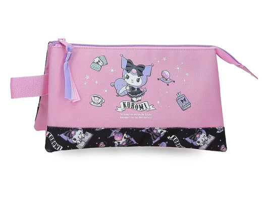 Estojo Escolar Triplo Kuromi Fortune Telling Sanrio Rosa | 3 Compartimentos