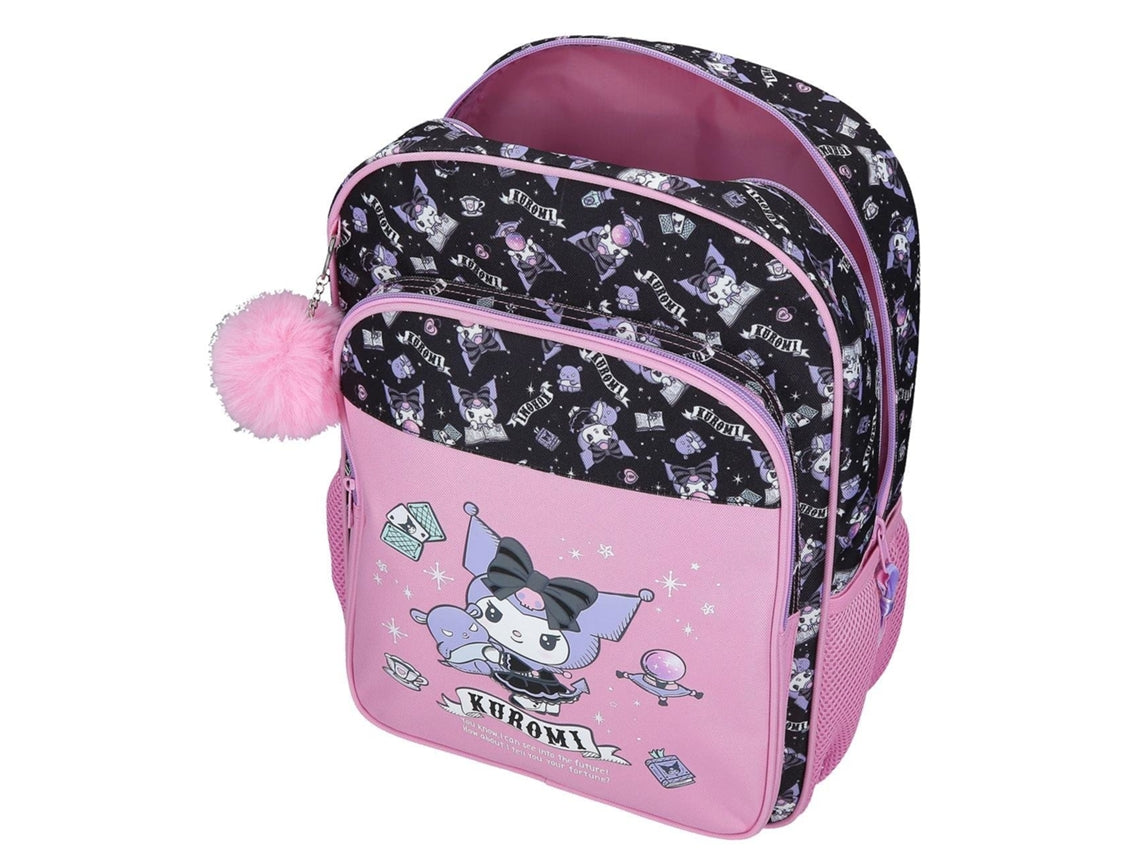 Mochila Escolar Sanrio Kuromi Fortune Telling com Carrinho 16L | Mochila Infantil com Rodas