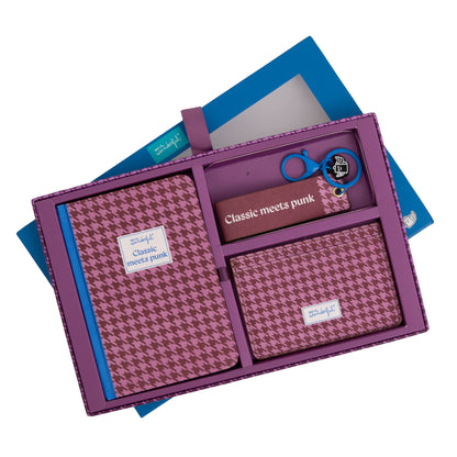 Conjunto de caderno A6 + porta-moedas + porta-chaves - Pied de poule