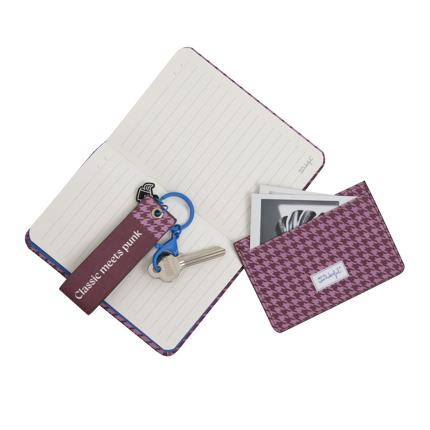 Conjunto de caderno A6 + porta-moedas + porta-chaves - Pied de poule