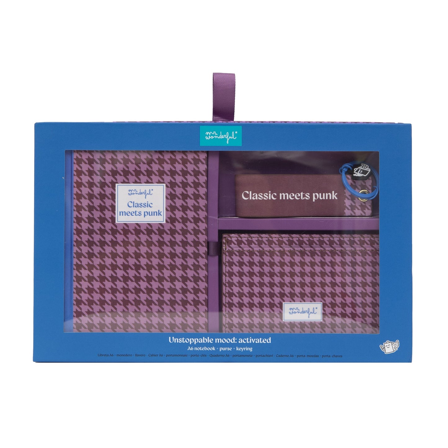 Conjunto de caderno A6 + porta-moedas + porta-chaves - Pied de poule