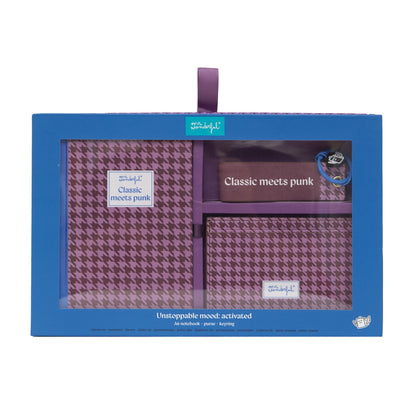 Conjunto de caderno A6 + porta-moedas + porta-chaves - Pied de poule