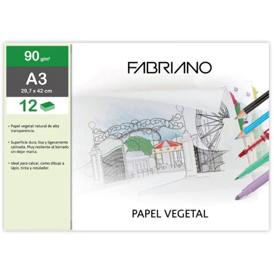 Bloco de Papel Vegetal Fabriano A3 90g | 12 Folhas