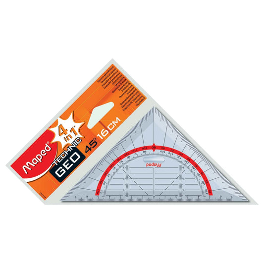 Esquadro Geométrico Maped Technic 45° 16 cm com Pega | Material Escolar e Desenho Técnico