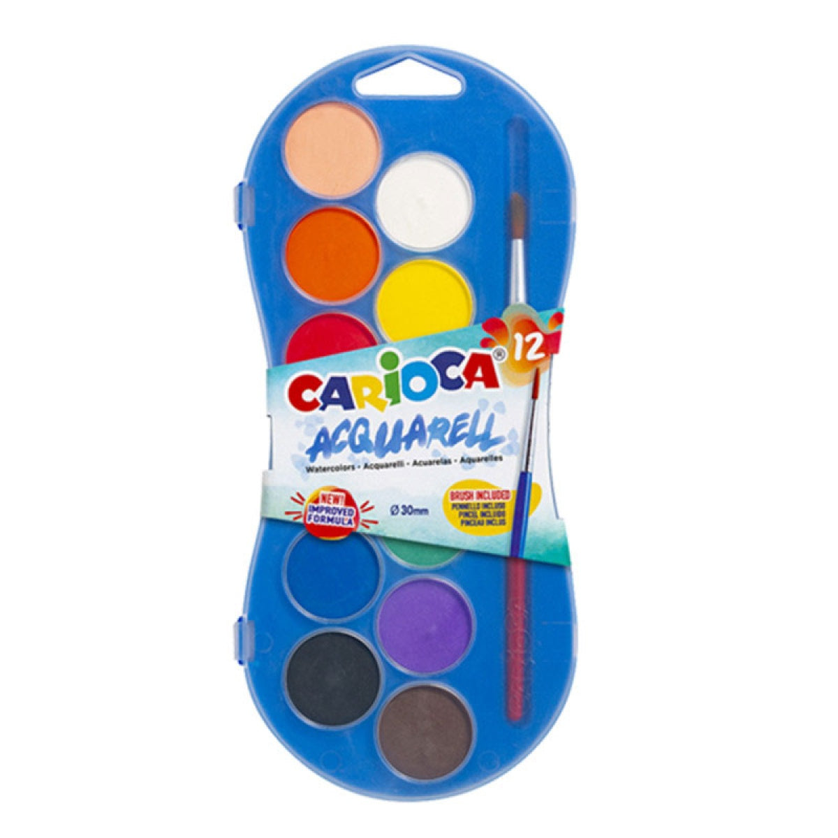 Aguarelas CARIOCA Acquarell Caixa com 12 Cores + Pincel | Tintas de Aguarela para Escola e Desenho