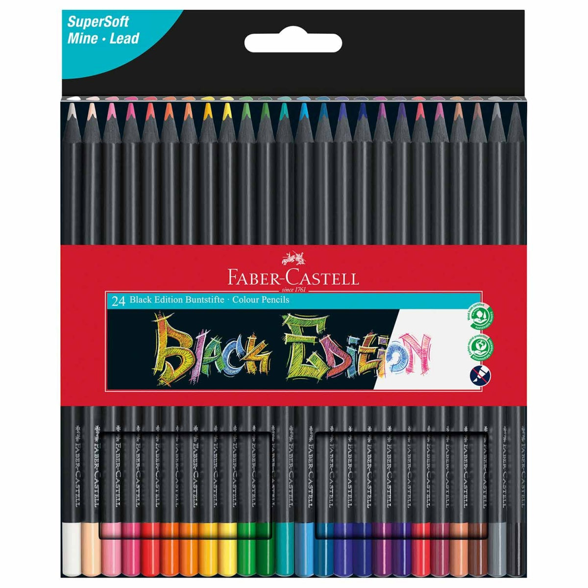 Lápis de Cor Faber-Castell Black Edition – Caixa com 24 Cores