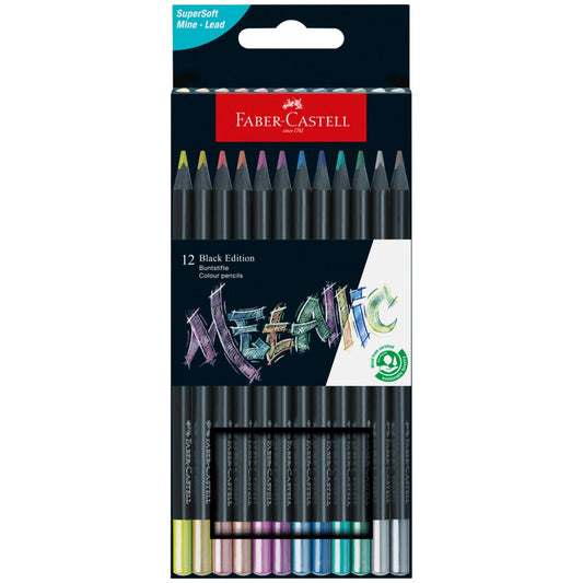 Lápis de Cor Faber-Castell Black Edition Metallic – Caixa com 12 Cores