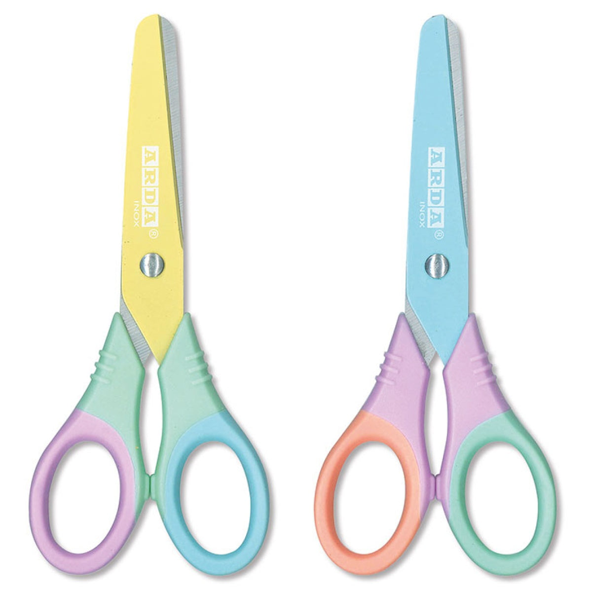 Tesoura Escolar Arda Bi-Soft Pastel 13 cm | Ponta Redonda Bicolor Sortida