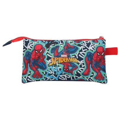 Estojo Escolar Triplo Marvel Graffiti of Spider-Man | 3 Compartimentos com Elásticos