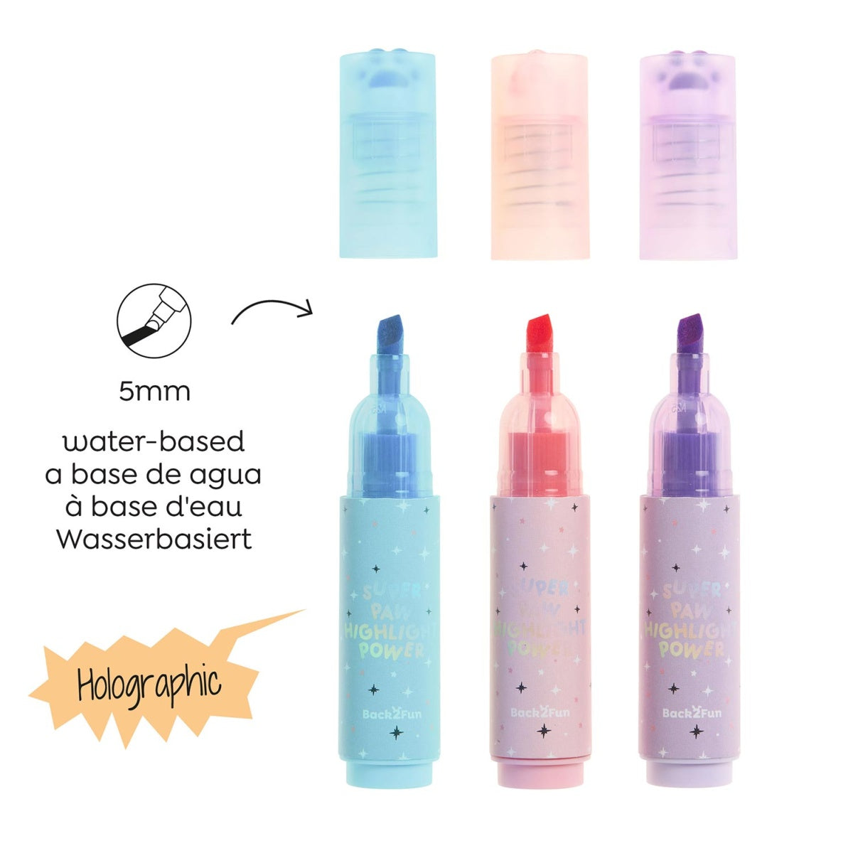 Conjunto 3 Sublinhadores Patita Cores Pastel BACK2FUN