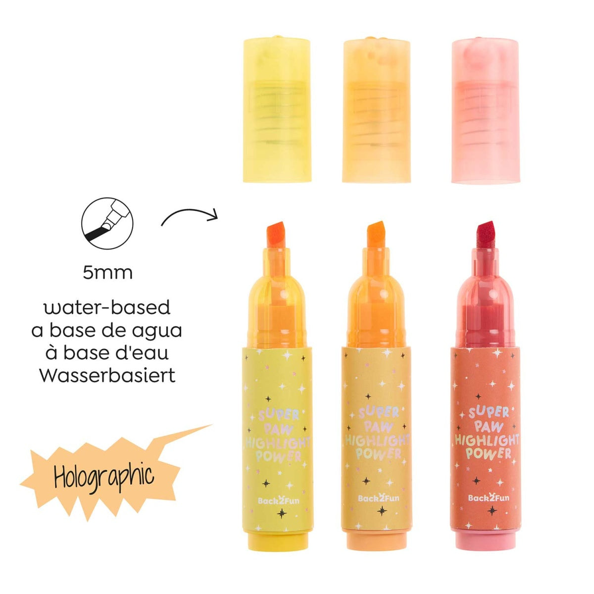 Conjunto 3 Sublinhadores Patita Cores Vivas BACK2FUN