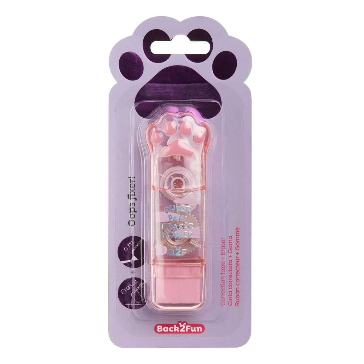 Corretor de Fita com Borracha Patita Rosa BACK2FUN