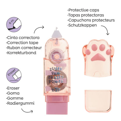 Corretor de Fita com Borracha Patita Rosa BACK2FUN