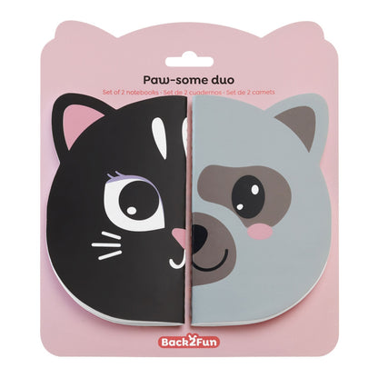 Conjunto 2 Cadernos Lisos Gato/Cão BACK2FUN
