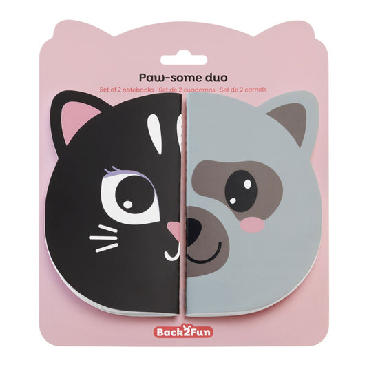Conjunto 2 Cadernos Lisos Gato/Cão BACK2FUN