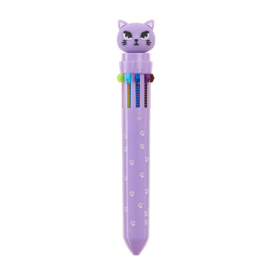 Esferográfica de 10 Cores Gato Lilás – BACK2FUN