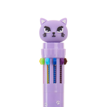 Esferográfica de 10 Cores Gato Lilás – BACK2FUN