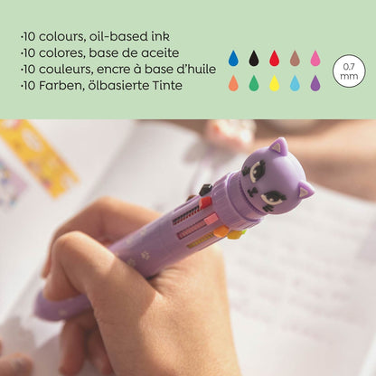 Esferográfica de 10 Cores Gato Lilás – BACK2FUN
