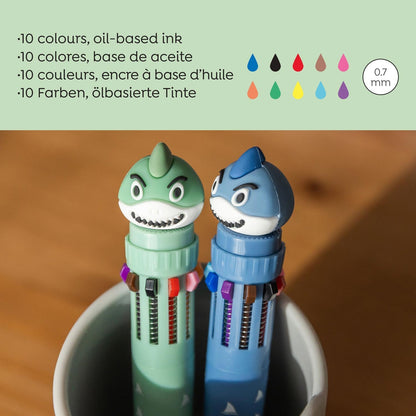 Esferográfica de 10 Cores Tubarão Verde – BACK2FUN