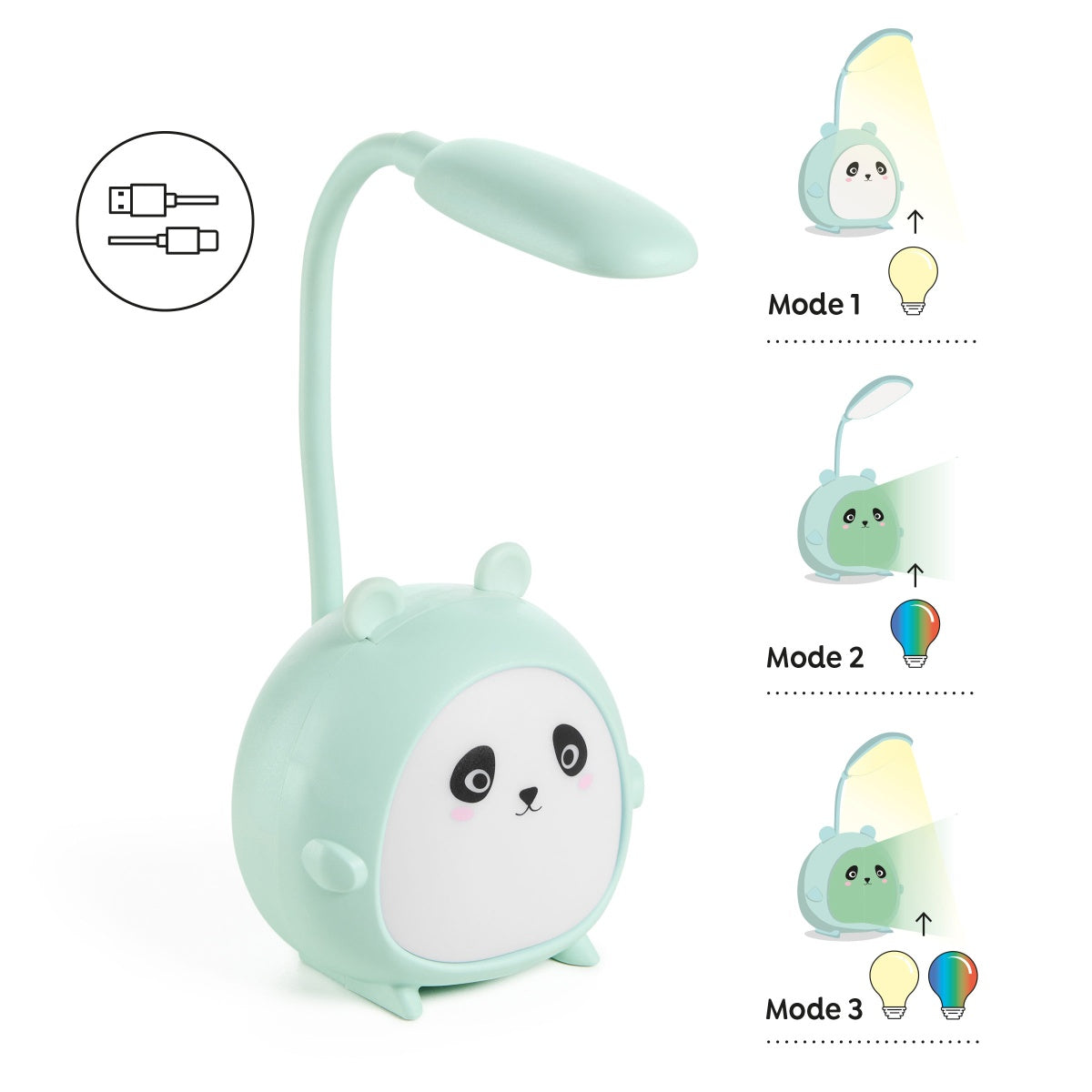 Candeeiro e Luz de Secretária LED BACK2FUN Panda Menta