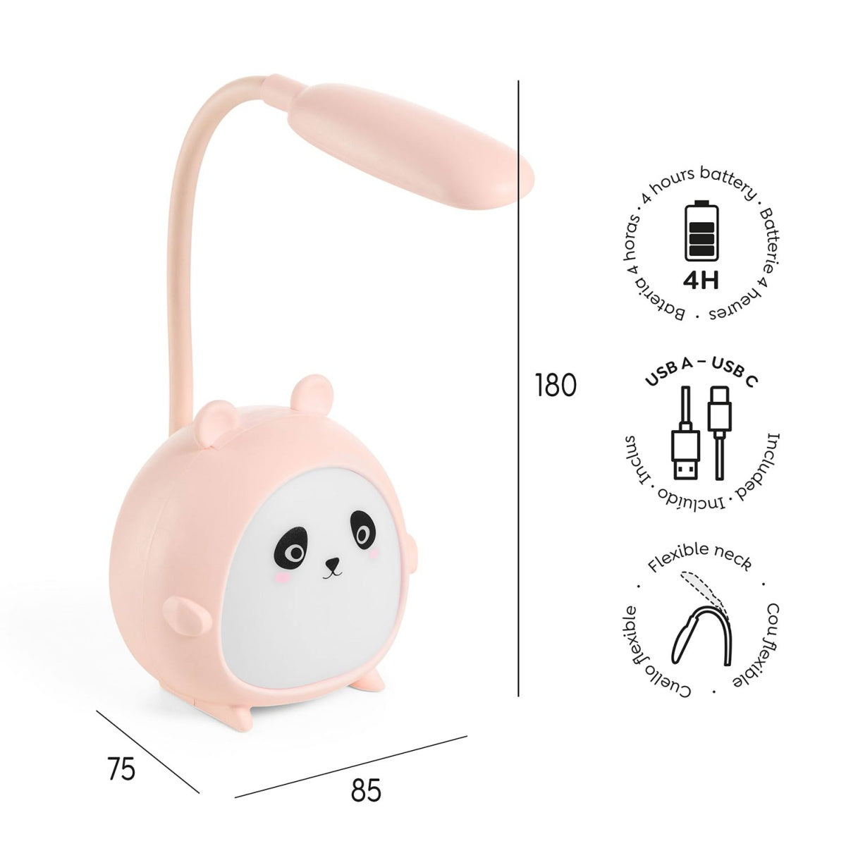 Candeeiro e Luz de Secretária LED BACK2FUN Panda Rosa