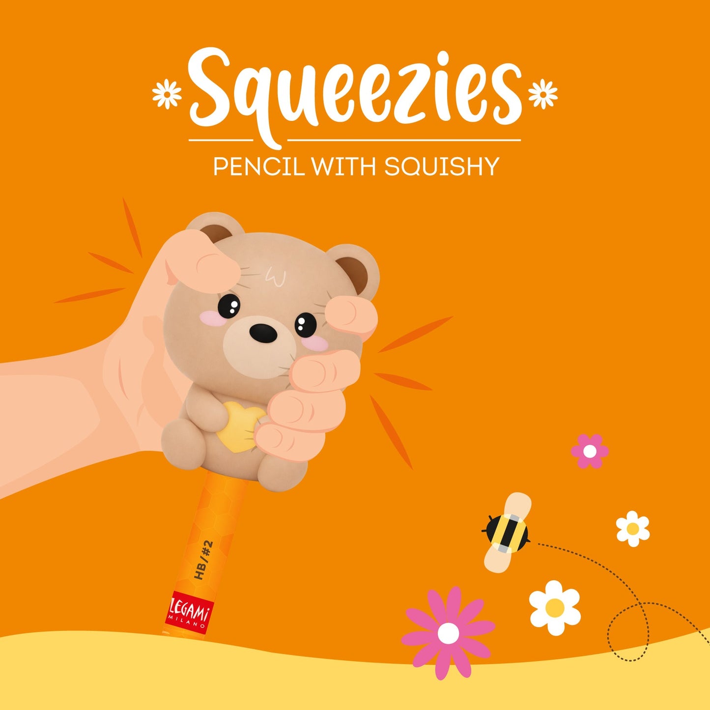 Lápis HB Squeezies Teddy Bear Legami | Lápis Escolar com Boneco Squishy para Escrita e Desenho