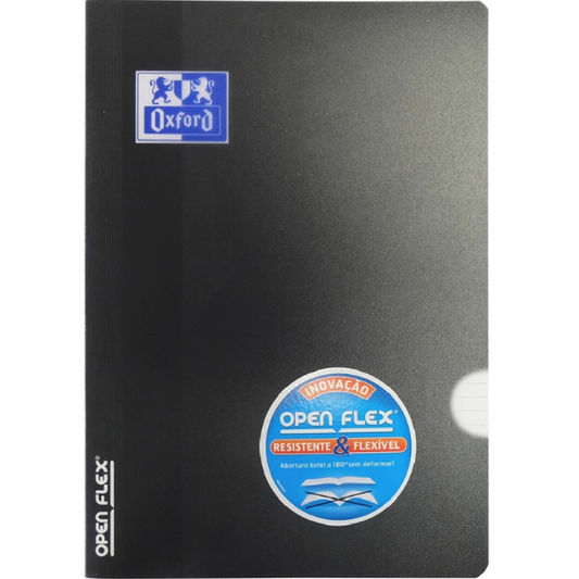 Caderno A4 capa plástica agrafado openflex Oxford Pautado 48F 90G Preto
