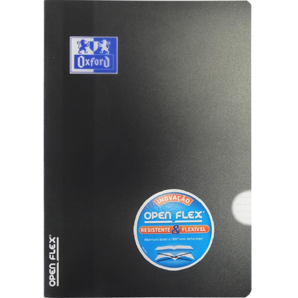 Caderno A4 capa plástica agrafado openflex Oxford quadriculado 48F 90G Preto