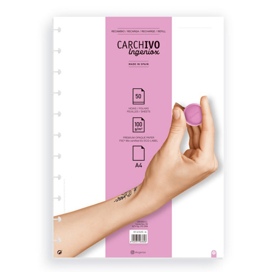 Recarga A4 P/Caderno Carchivo Ingeniox Liso 50fl