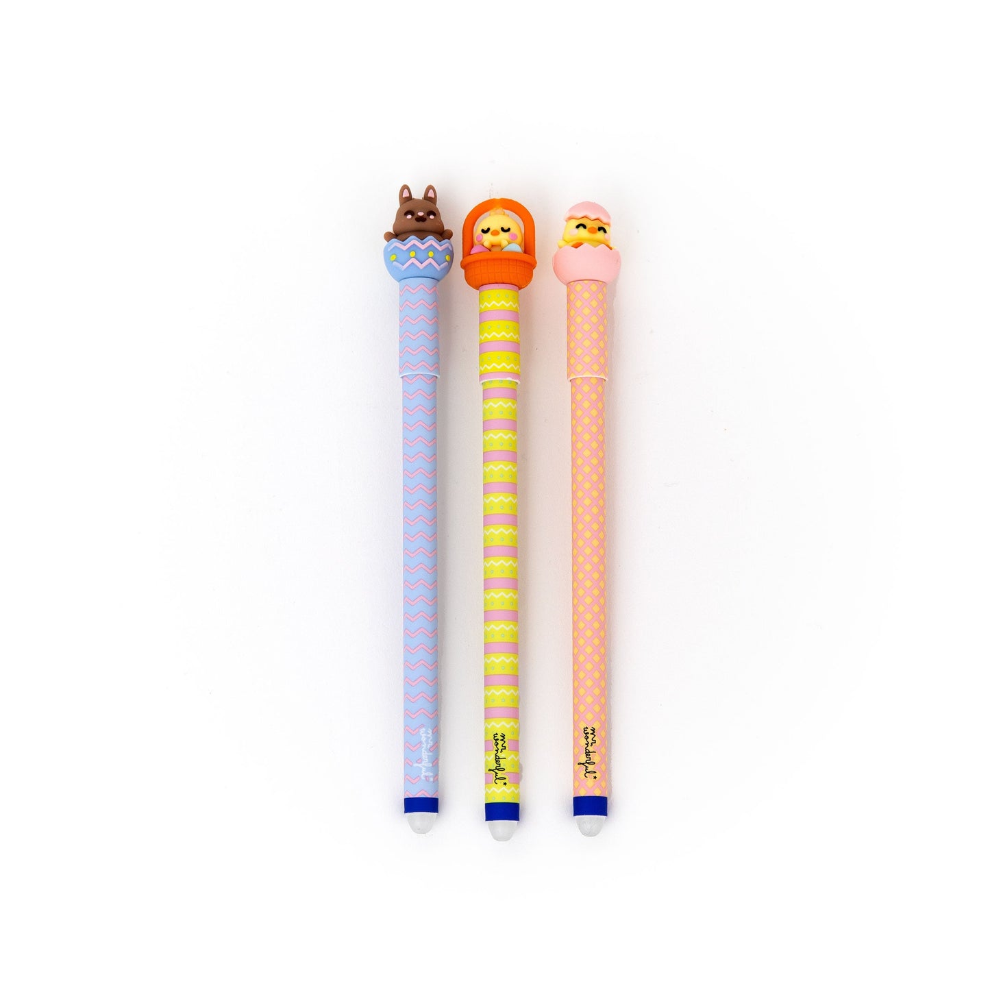 Conjunto de 3 canetas apagáveis Bo-Bo – Coelhinho, Pintinho de Páscoa e Pintinho no casco