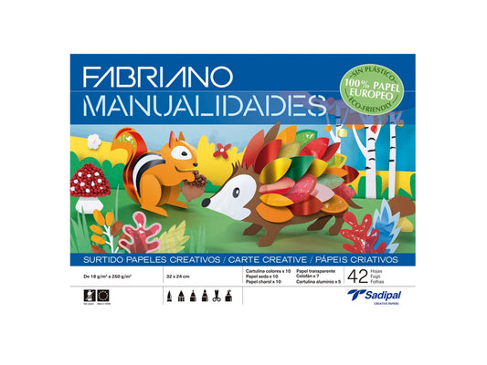 Caderno Trabalhos Manuais Fabriano A4 | Papéis Sortidos 42 Folhas
