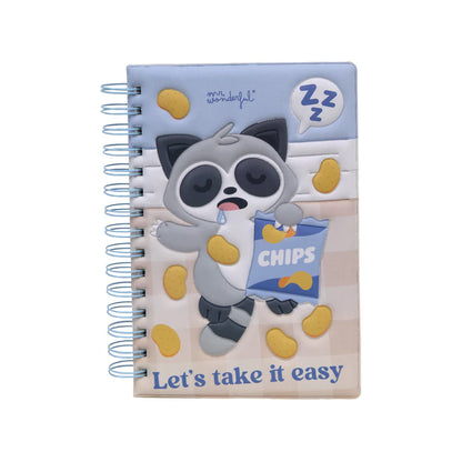 Caderno A5 com squishy Lazy guaxinim - Let's take it easy